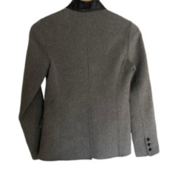 Vince Grey Wool Blend Blazer with Leather Trim 0 - Picture 3 of 6